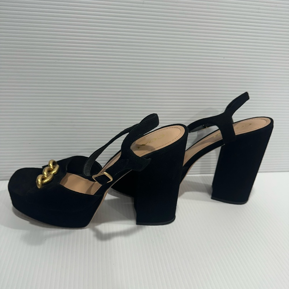Coach Black Platform Heels with Gold Accent - Picture 8 of 10